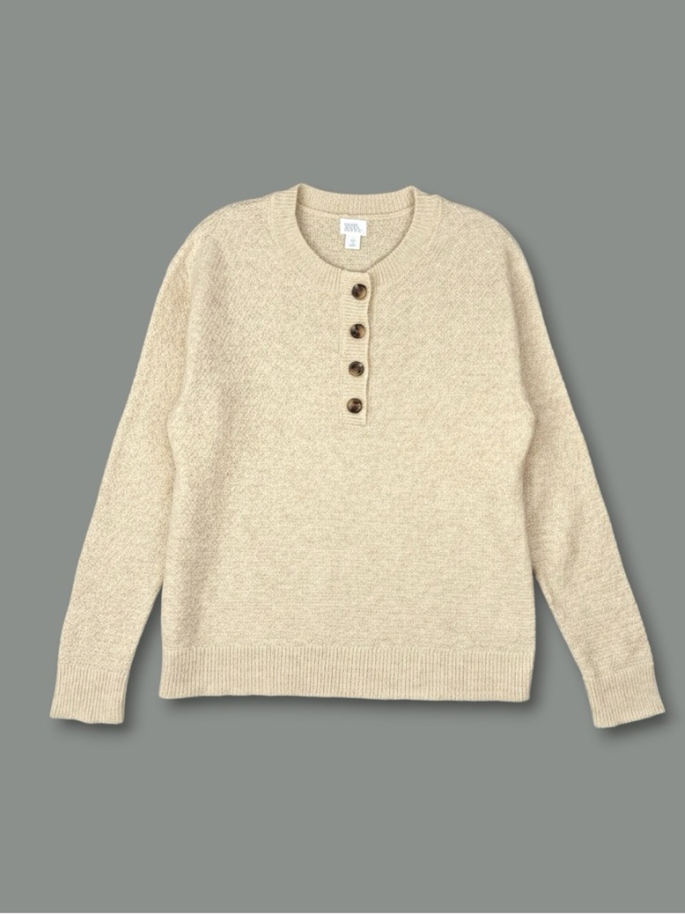 Stars Above Henley Crewneck Sweater Textured Cotton Blend Oatmeal Beige XS